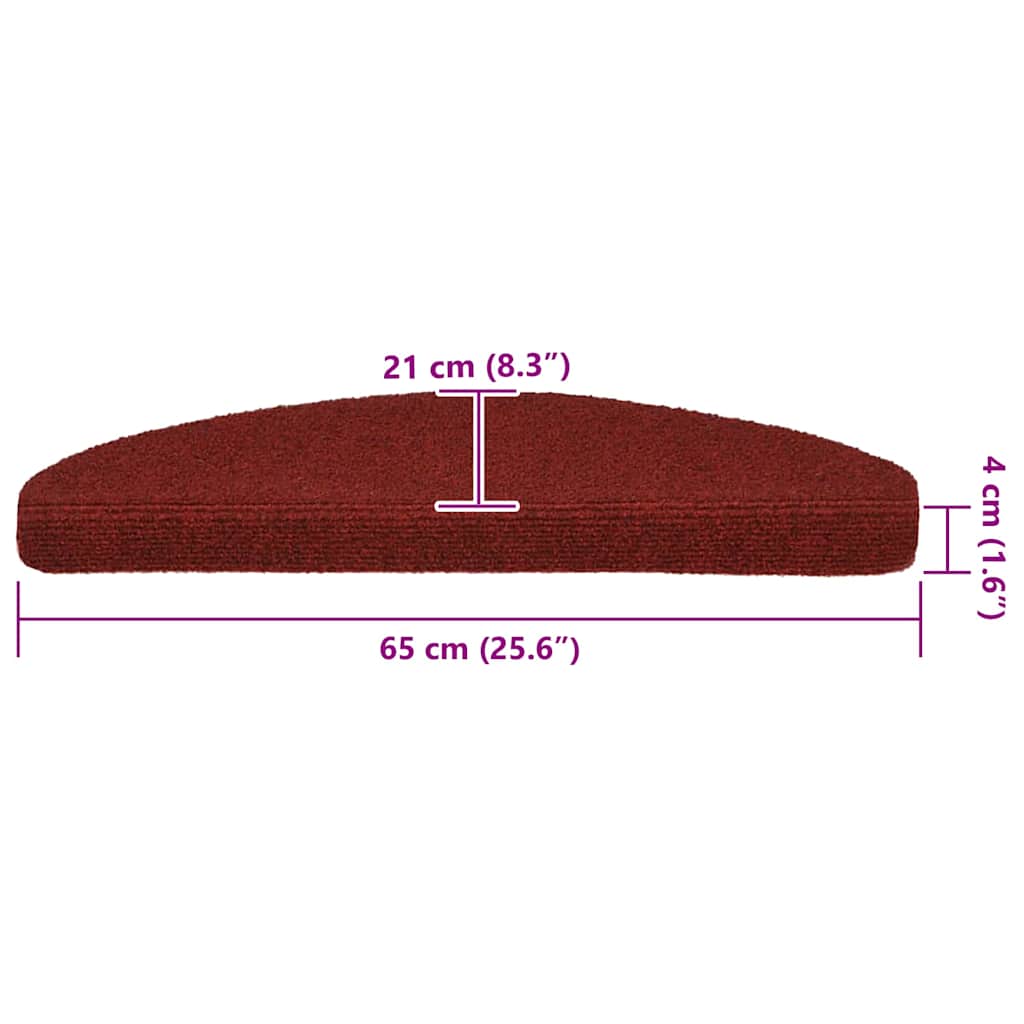 vidaXL Maty na schody samoprzylepne 20 szt. 65x21x4 cm Bordowe Czerwone Półokrągłe Duże