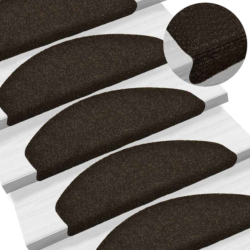 vidaXL Maty na schody samoprzylepne 20 szt. 65x21x4 cm Ciemnobrązowe półokrągłe duże