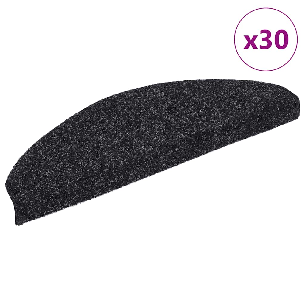 vidaXL Maty na schody samoprzylepne 30 szt. 65x21x4 cm czarne półokrągłe duże