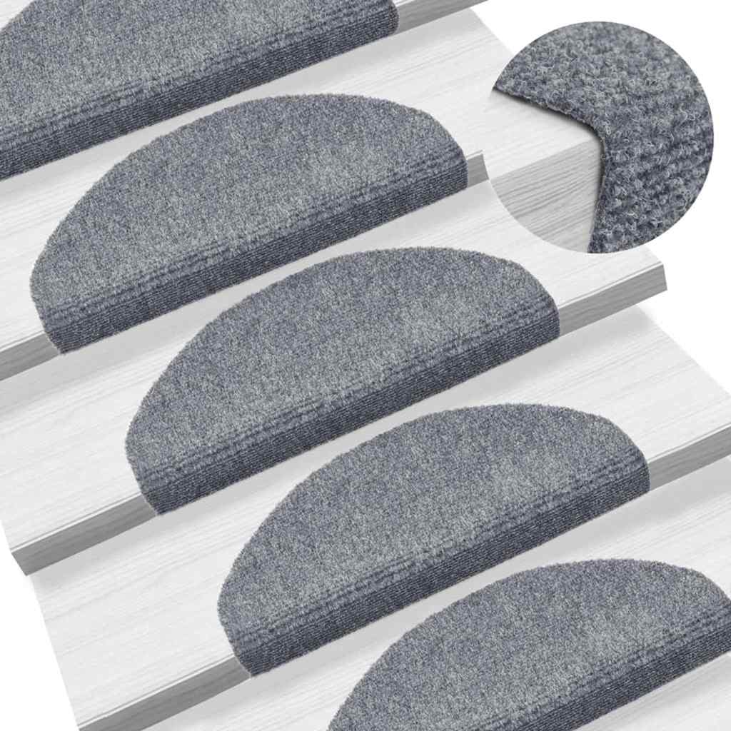 vidaXL Maty na schody samoprzylepne 30 szt. 65x21x4 cm Jasnoszary Półokrągły Duży