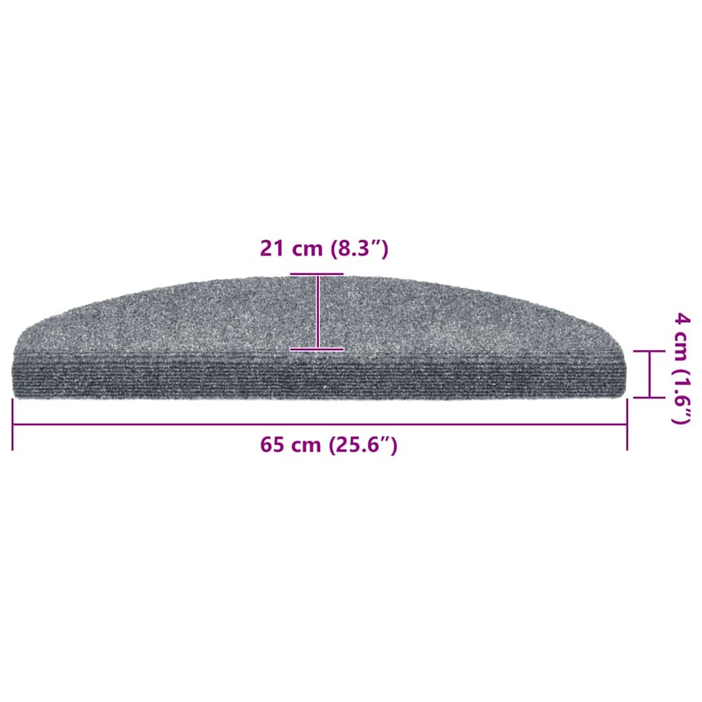 vidaXL Maty na schody samoprzylepne 30 szt. 65x21x4 cm Jasnoszary Półokrągły Duży
