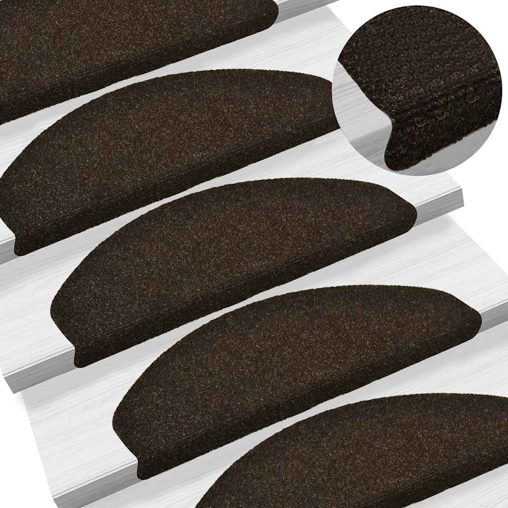 vidaXL Maty na schody samoprzylepne 30 szt. 65x21x4 cm Ciemnobrązowe półokrągłe duże
