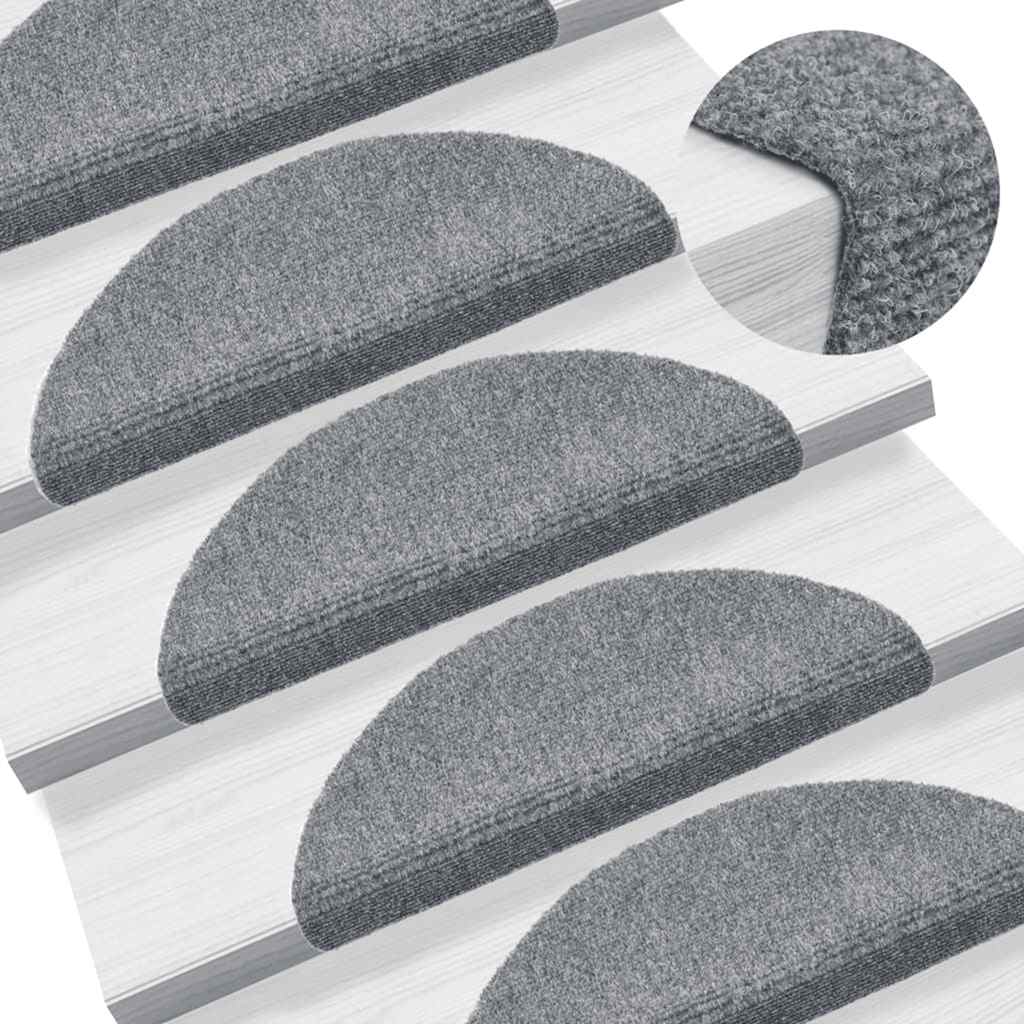 vidaXL Maty na schody samoprzylepne 20 szt. 56x17x3 cm Jasnoszary półokrągły