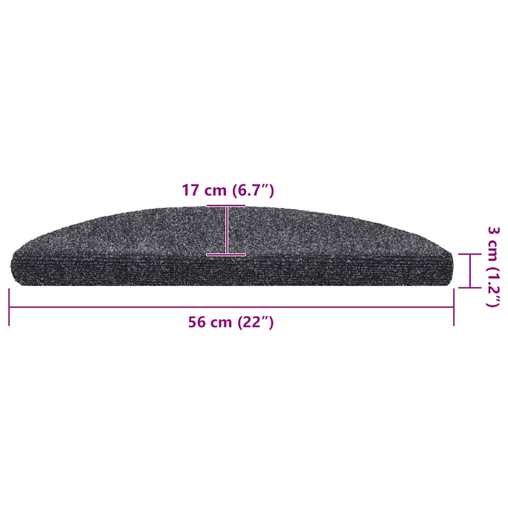 vidaXL Maty na schody samoprzylepne 30 szt. 56x17x3 cm Ciemnoszary półokrągły