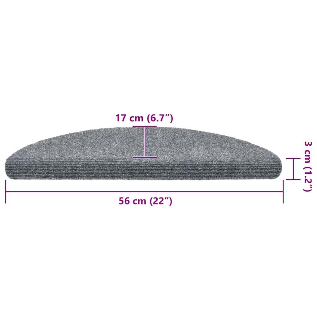 vidaXL Maty na schody samoprzylepne 30 szt. 56x17x3 cm Jasnoszary półokrągły