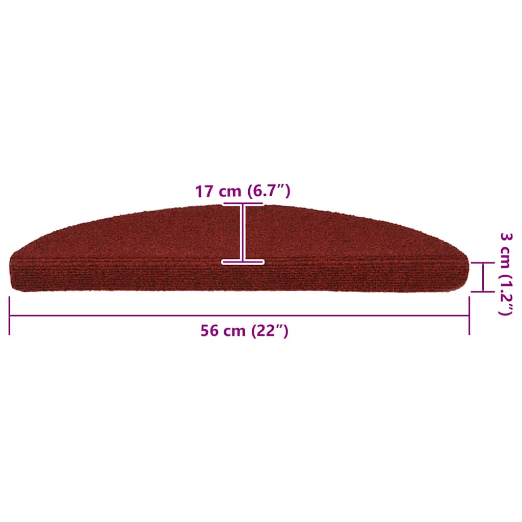 vidaXL Maty na schody samoprzylepne 30 szt. 56x17x3 cm Bordowo-czerwone półokrągłe