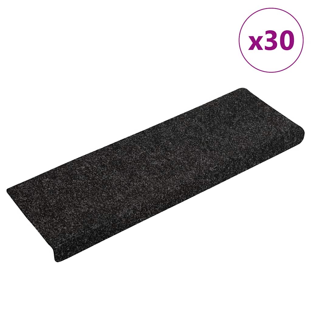 vidaXL Maty na schody samoprzylepne 30 szt. 65x21x4 cm, czarne, prostokątne, z krawędzią