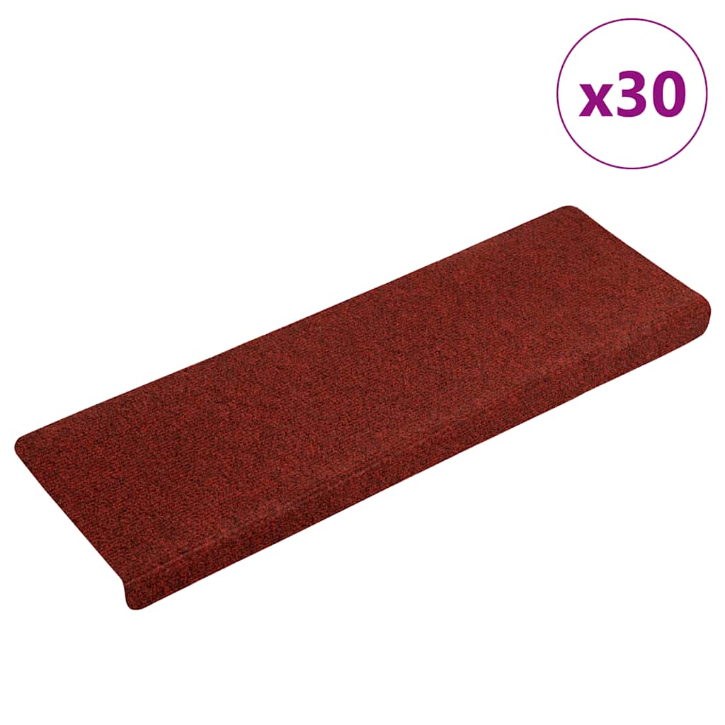 vidaXL Maty na schody samoprzylepne 30 szt. 65x21x4 cm Bordowe czerwone prostokątne krawędzie