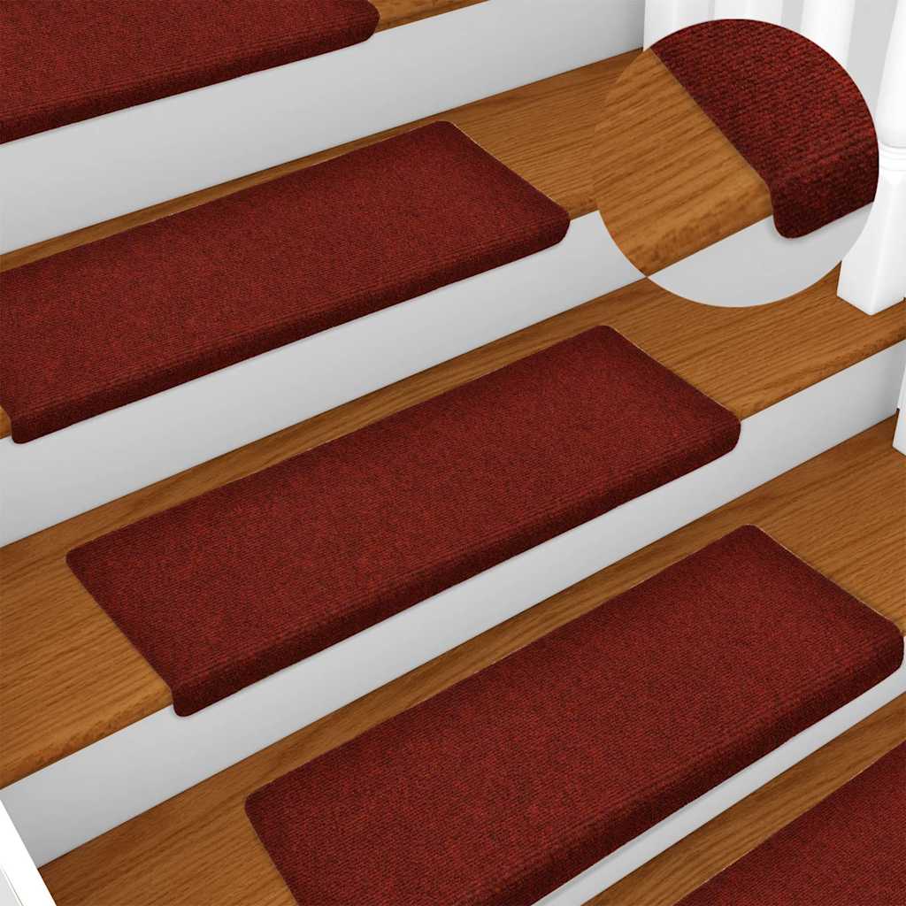 vidaXL Maty na schody samoprzylepne 30 szt. 65x21x4 cm Bordowe czerwone prostokątne krawędzie