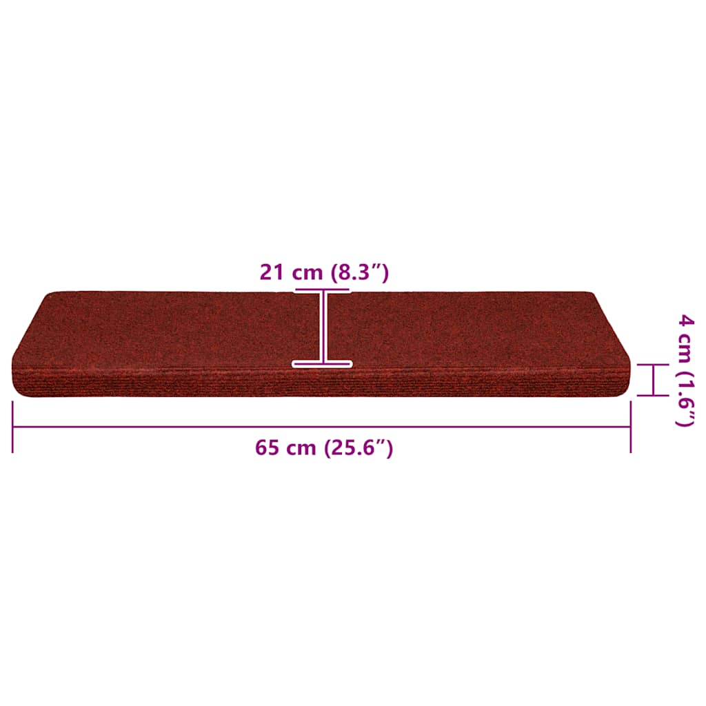 vidaXL Maty na schody samoprzylepne 30 szt. 65x21x4 cm Bordowe czerwone prostokątne krawędzie