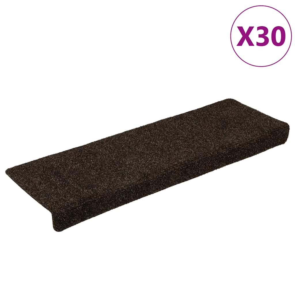 vidaXL Maty na schody samoprzylepne 30 szt. 65x21x4 cm Ciemnobrązowe, prostokątne krawędzie