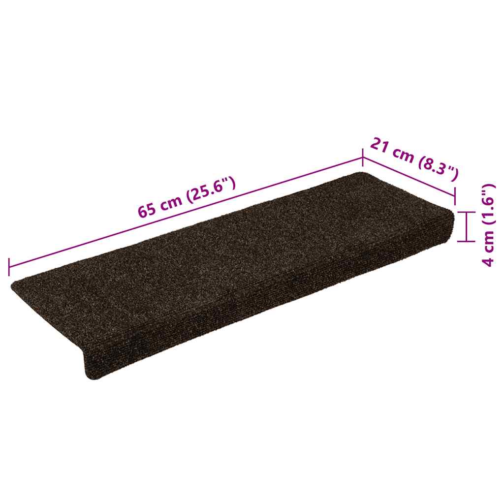 vidaXL Maty na schody samoprzylepne 30 szt. 65x21x4 cm Ciemnobrązowe, prostokątne krawędzie