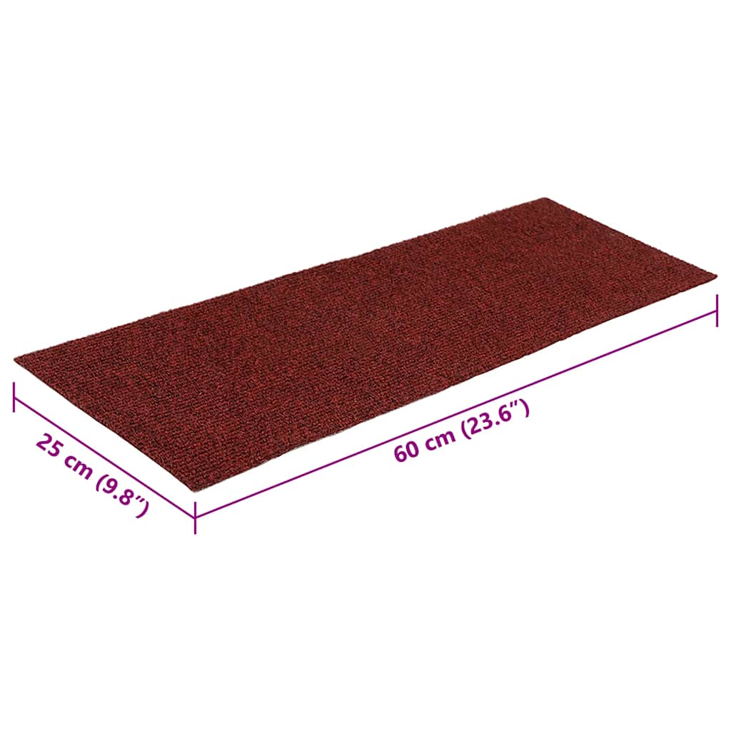 vidaXL Maty na schody samoprzylepne 30 szt. 60x25 cm Bordowo-czerwone prostokątne