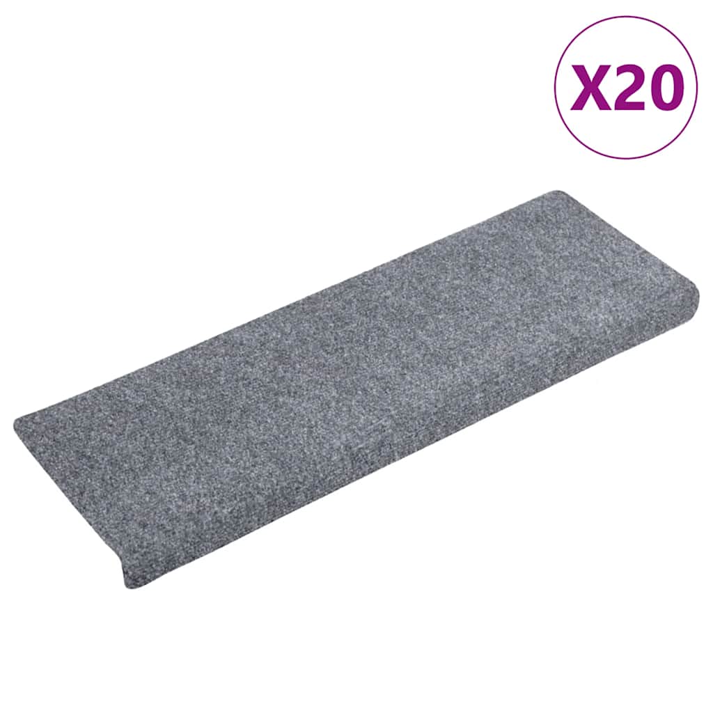 vidaXL Maty na schody samoprzylepne 20 szt. 65x21x4 cm Jasnoszary prostokątny brzeg