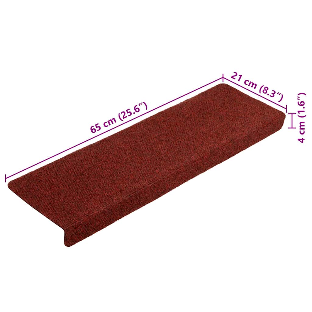vidaXL Maty na schody samoprzylepne 20 szt. 65x21x4 cm Bordowe, prostokątne, czerwone