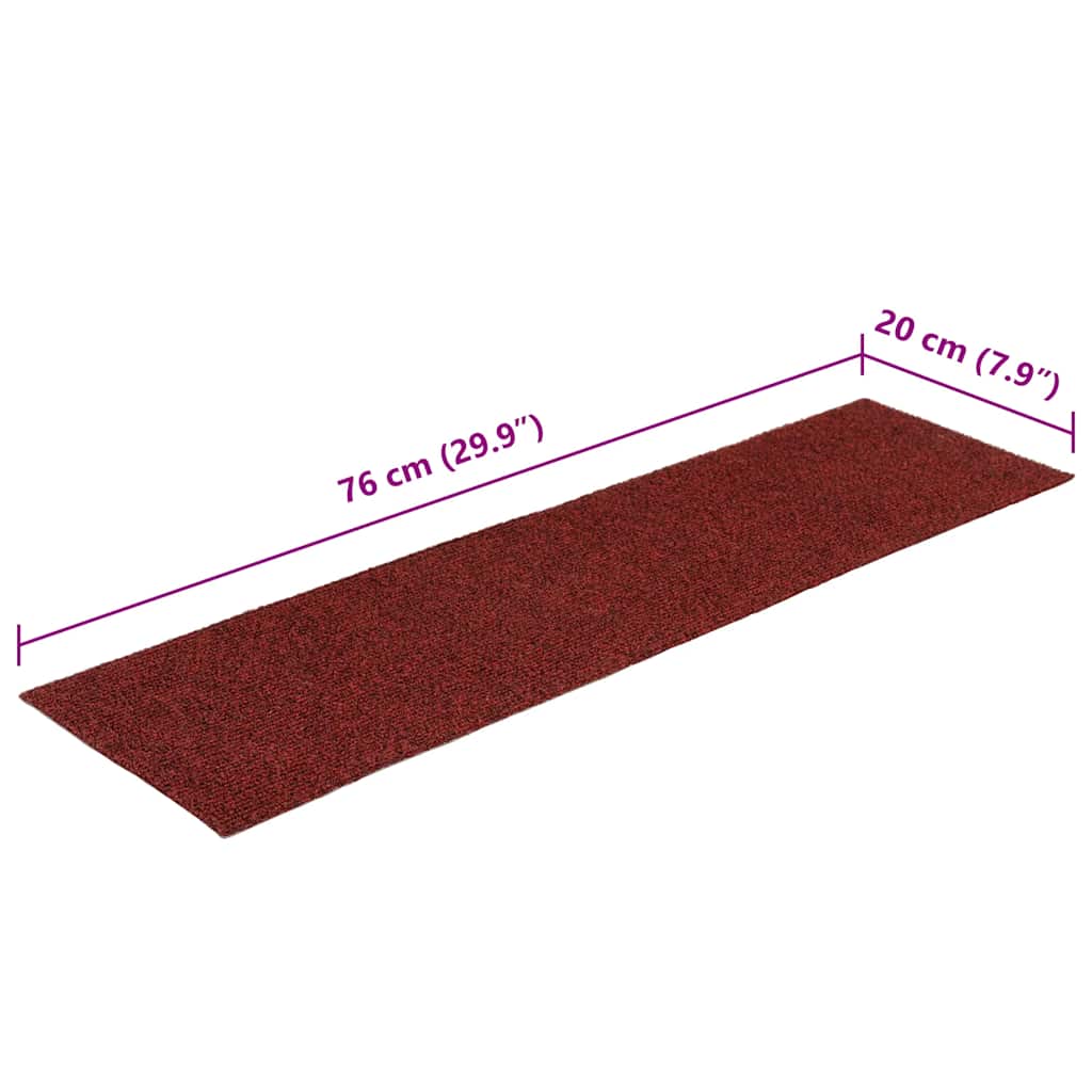vidaXL Maty na schody samoprzylepne 30 szt. 76x20 cm Bordowo-czerwone prostokątne