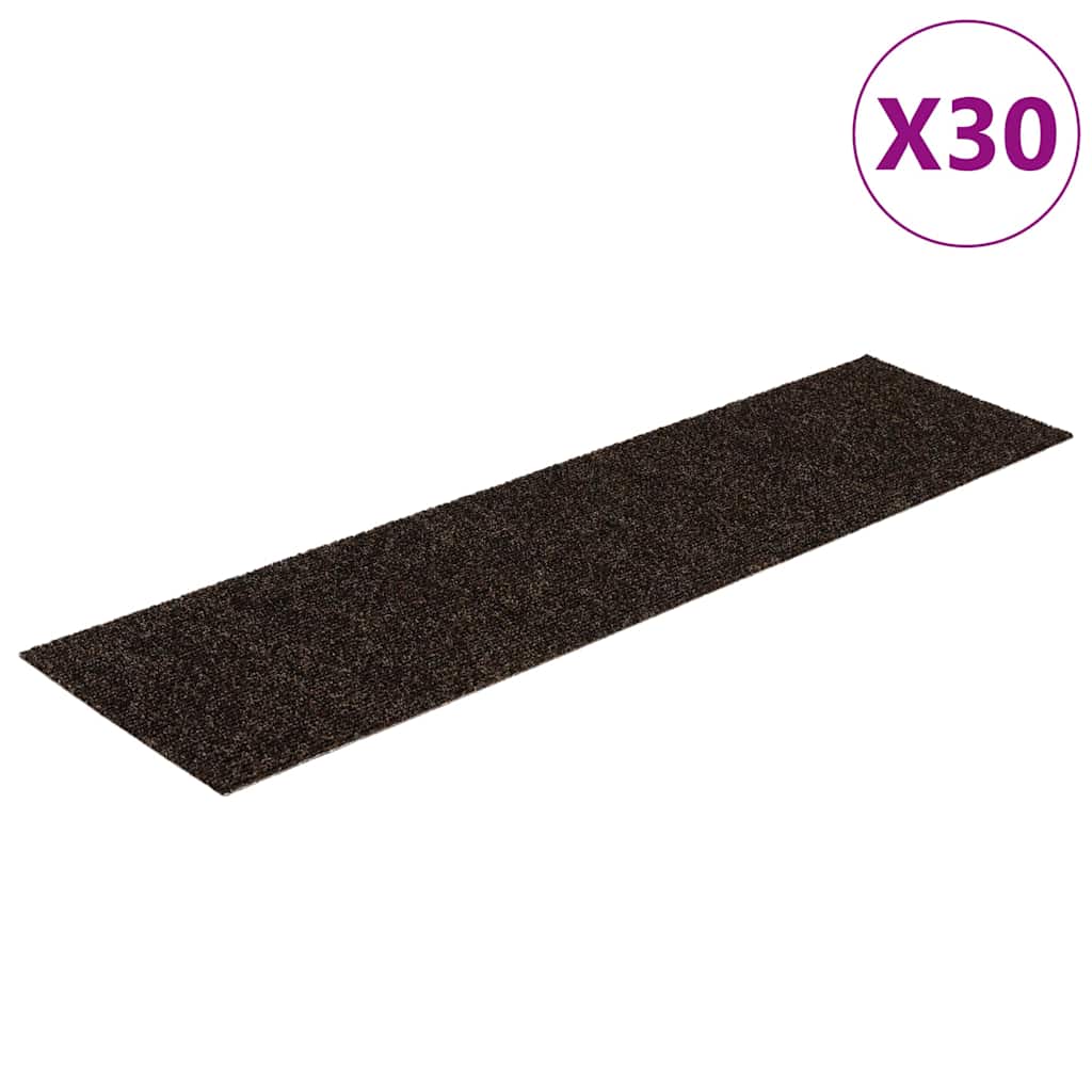 vidaXL Maty na schody samoprzylepne 30 szt. 76x20 cm Ciemnobrązowe prostokątne