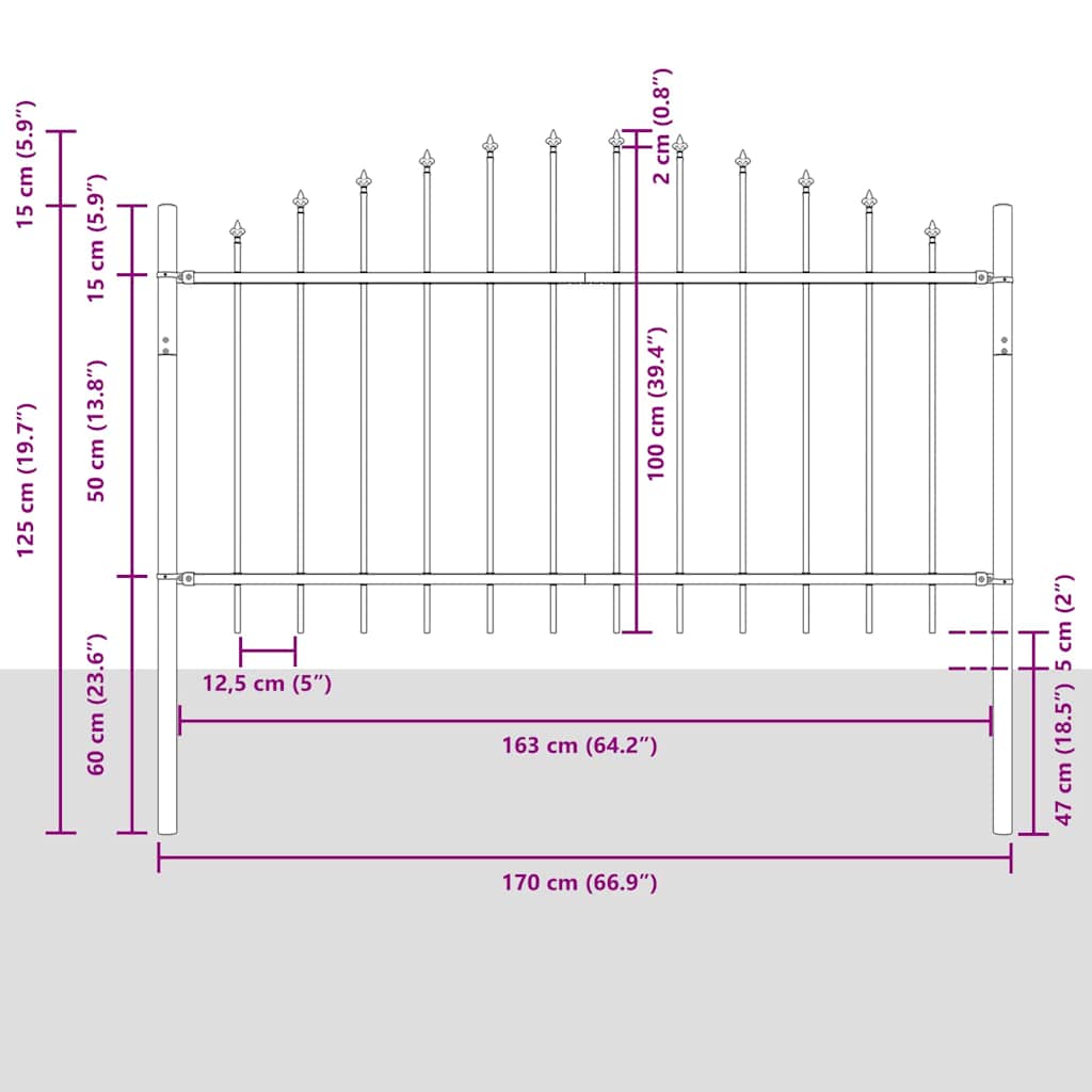 vidaXL Ogrodzenie Ogrodowe 5 pcs Szary 170 x 140 cm