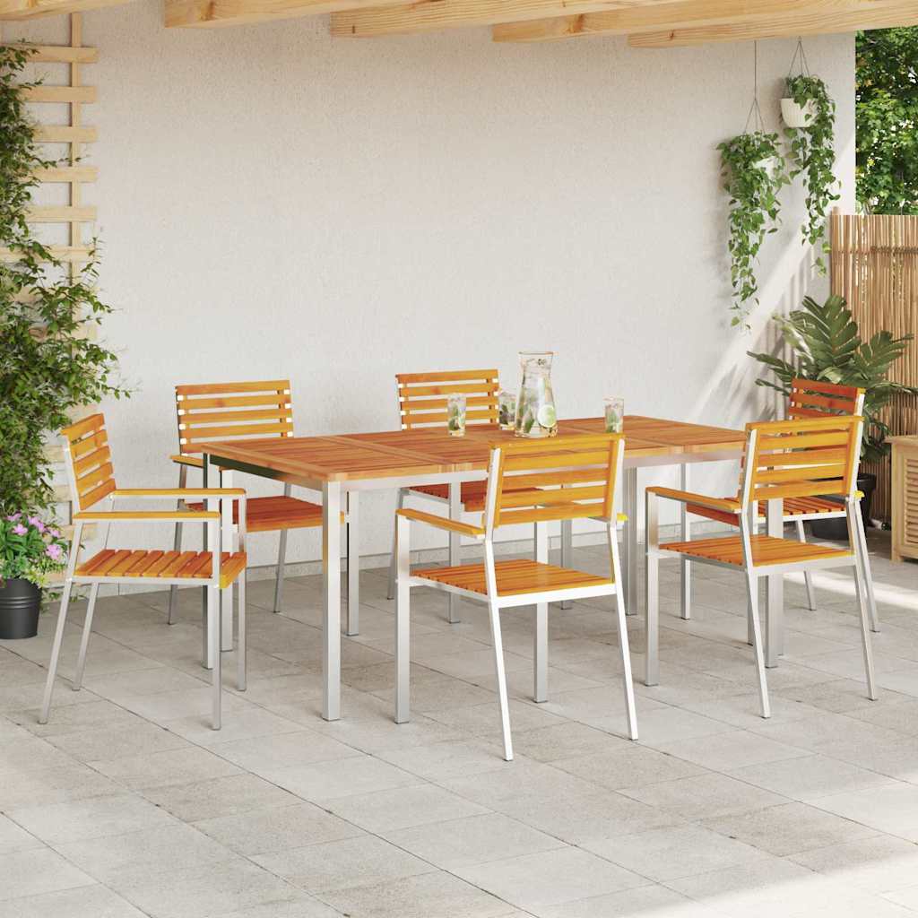 vidaXL Krzesło Ogrodowe 6 pcs Drewno akacjowe i stal nierdzewna