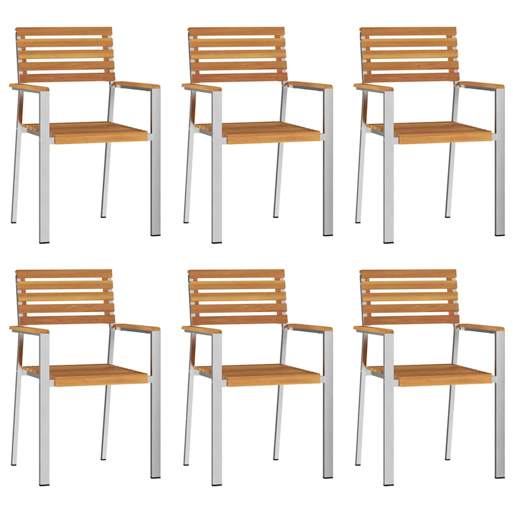 vidaXL Krzesło Ogrodowe 6 pcs Drewno akacjowe i stal nierdzewna