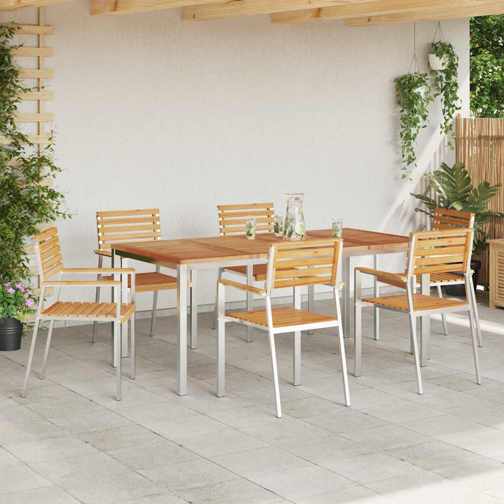 vidaXL Krzesło Ogrodowe 6 pcs Drewno Teakowe i Stal Nierdzewna