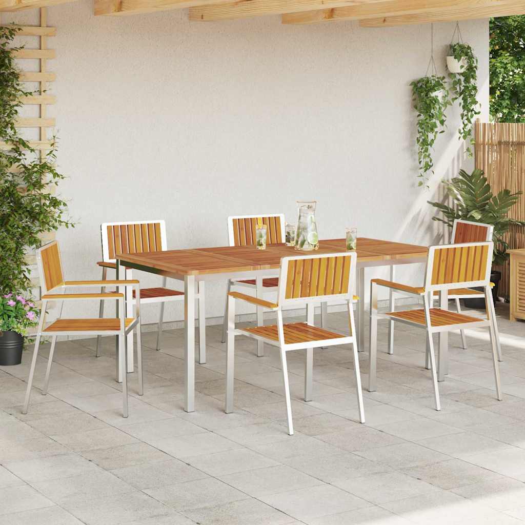 vidaXL Krzesło Ogrodowe 6 pcs Drewno akacjowe i stal nierdzewna