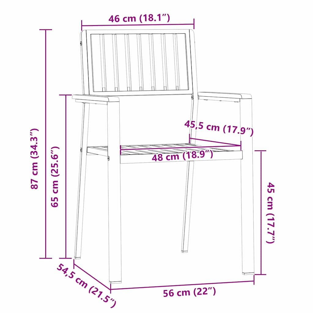 vidaXL Krzesło Ogrodowe 6 pcs Drewno akacjowe i stal nierdzewna