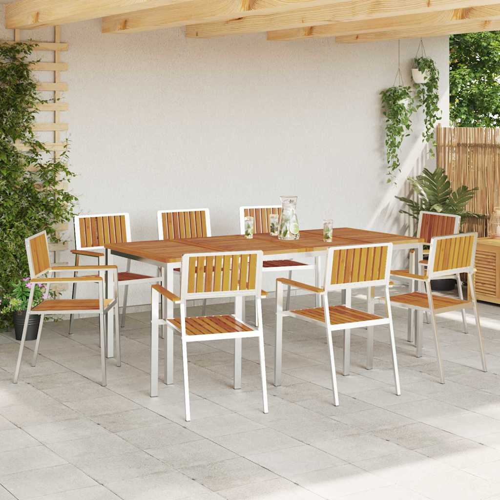 vidaXL Krzesło Ogrodowe 8 pcs Drewno akacjowe i stal nierdzewna