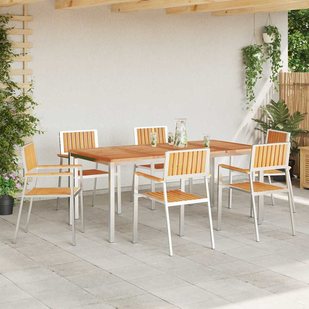 vidaXL Krzesło Ogrodowe 6 pcs Drewno Teakowe i Stal Nierdzewna