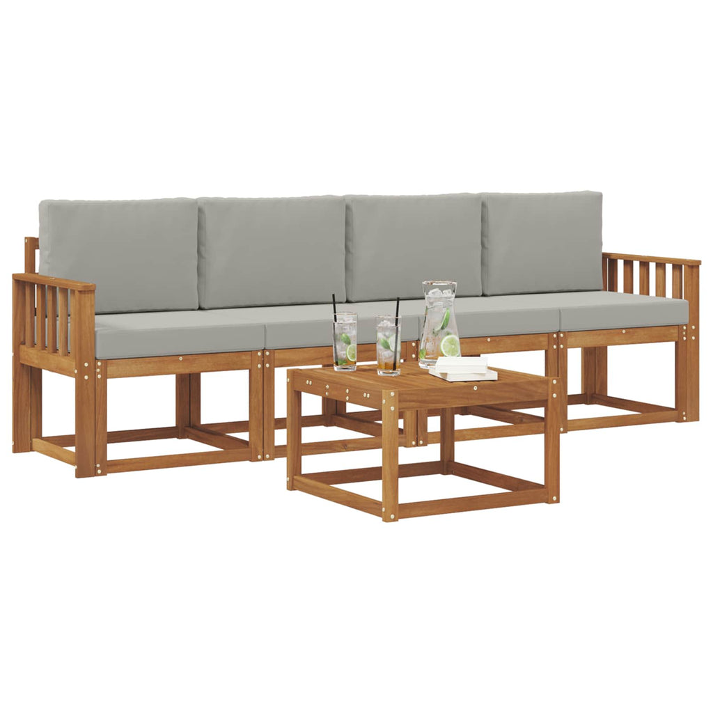 vidaXL Zestaw sof na zewnątrz z poduszką 5 pcs Naturalny i Jasny Szary