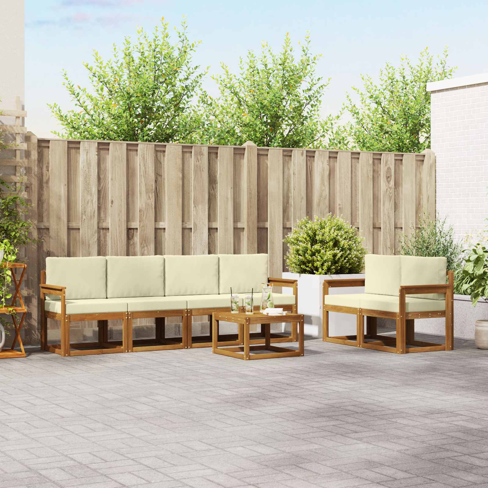 vidaXL Zestaw sof na zewnątrz z poduszką 7 pcs Naturalny i Kremowy