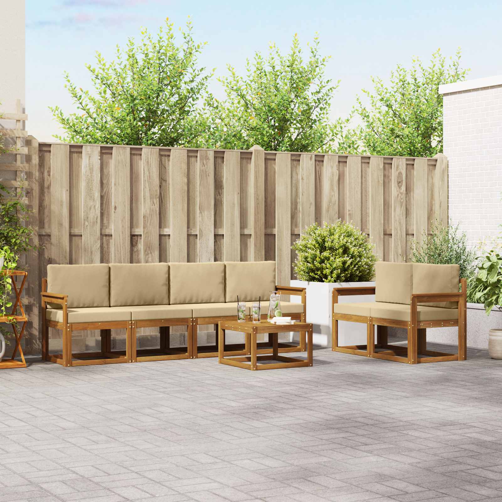 vidaXL Zestaw sof na zewnątrz z poduszką 7 pcs Naturalny i Beżowy