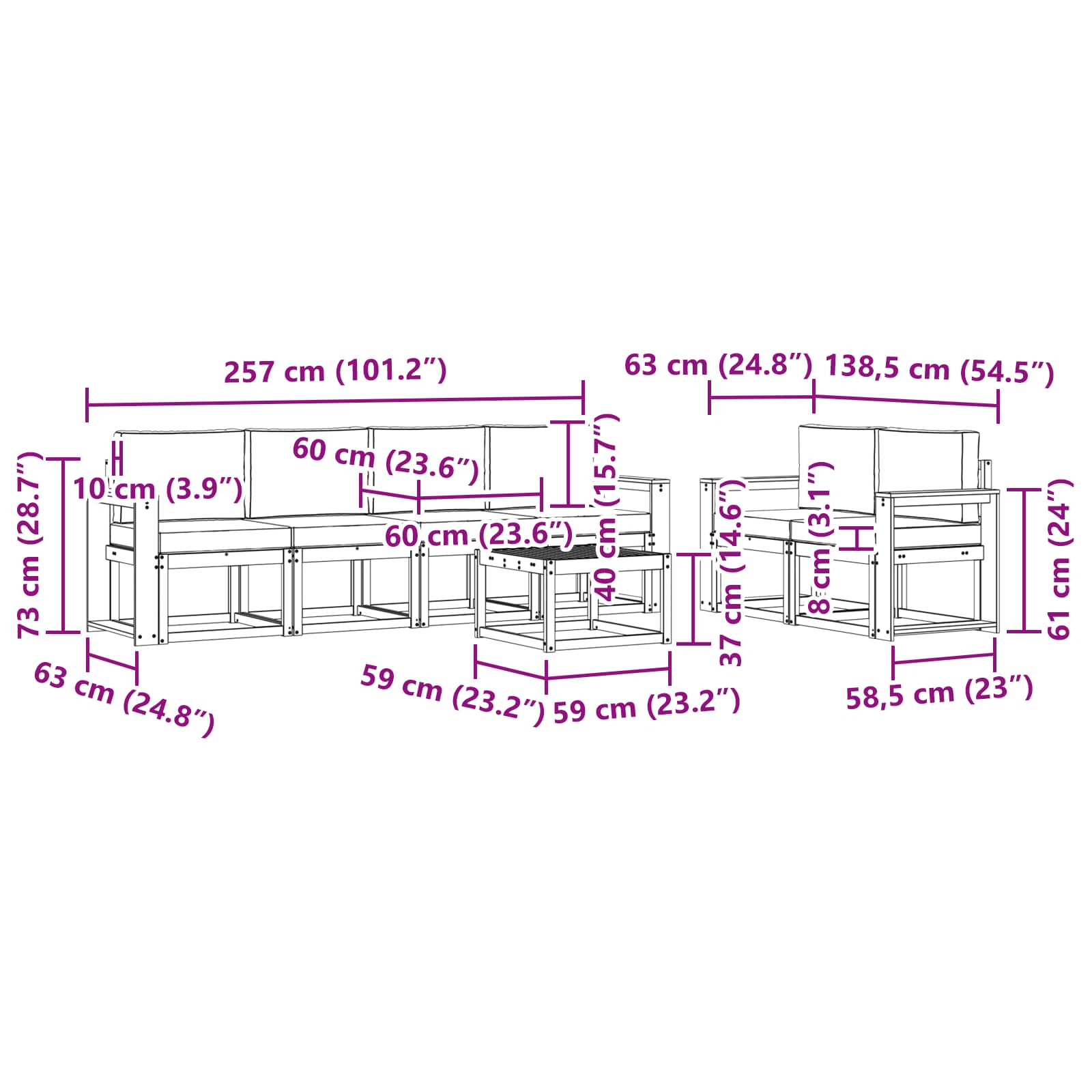 vidaXL Zestaw sof na zewnątrz z poduszką 7 pcs Naturalny i Kremowy