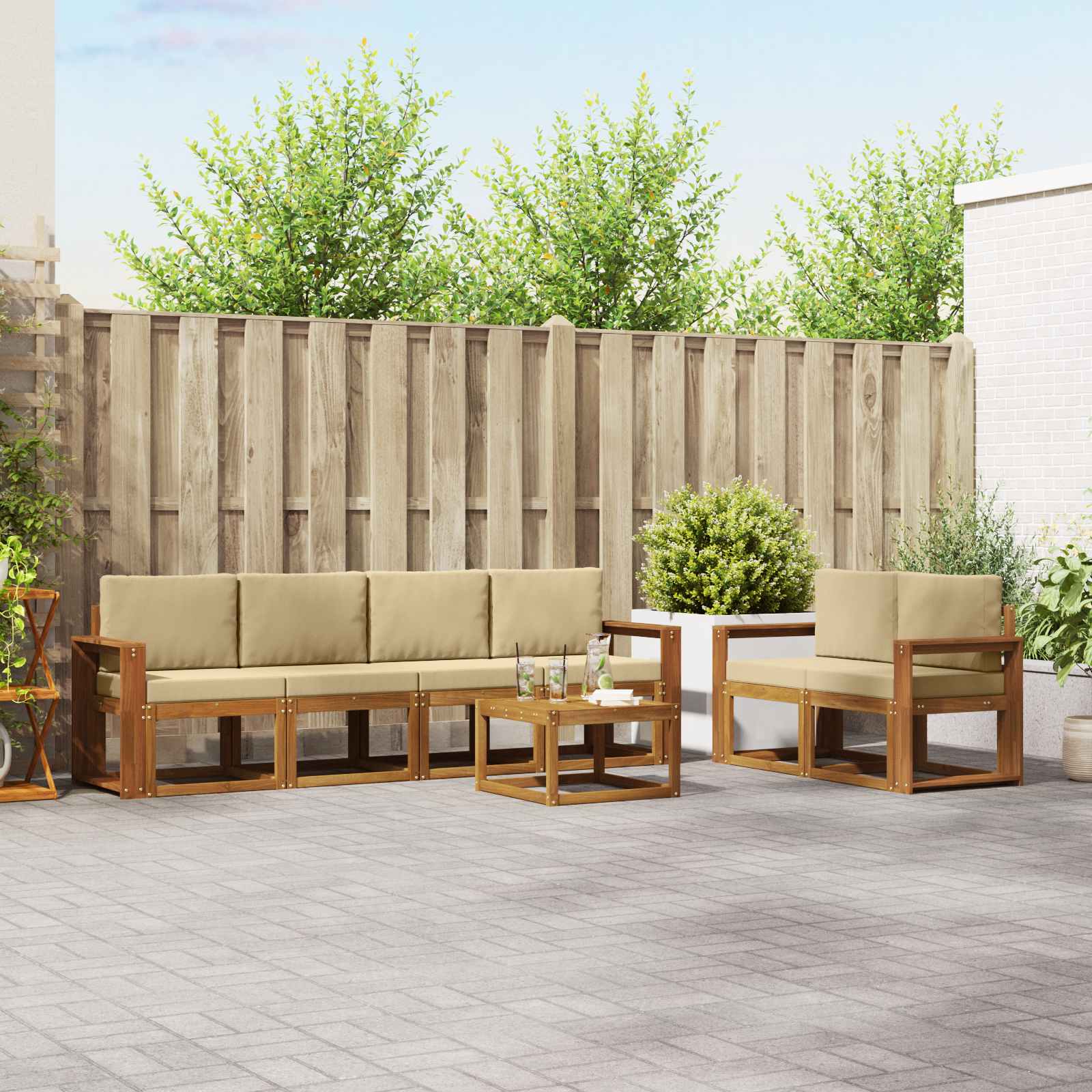 vidaXL Zestaw sof na zewnątrz z poduszką 7 pcs Naturalny i Beżowy