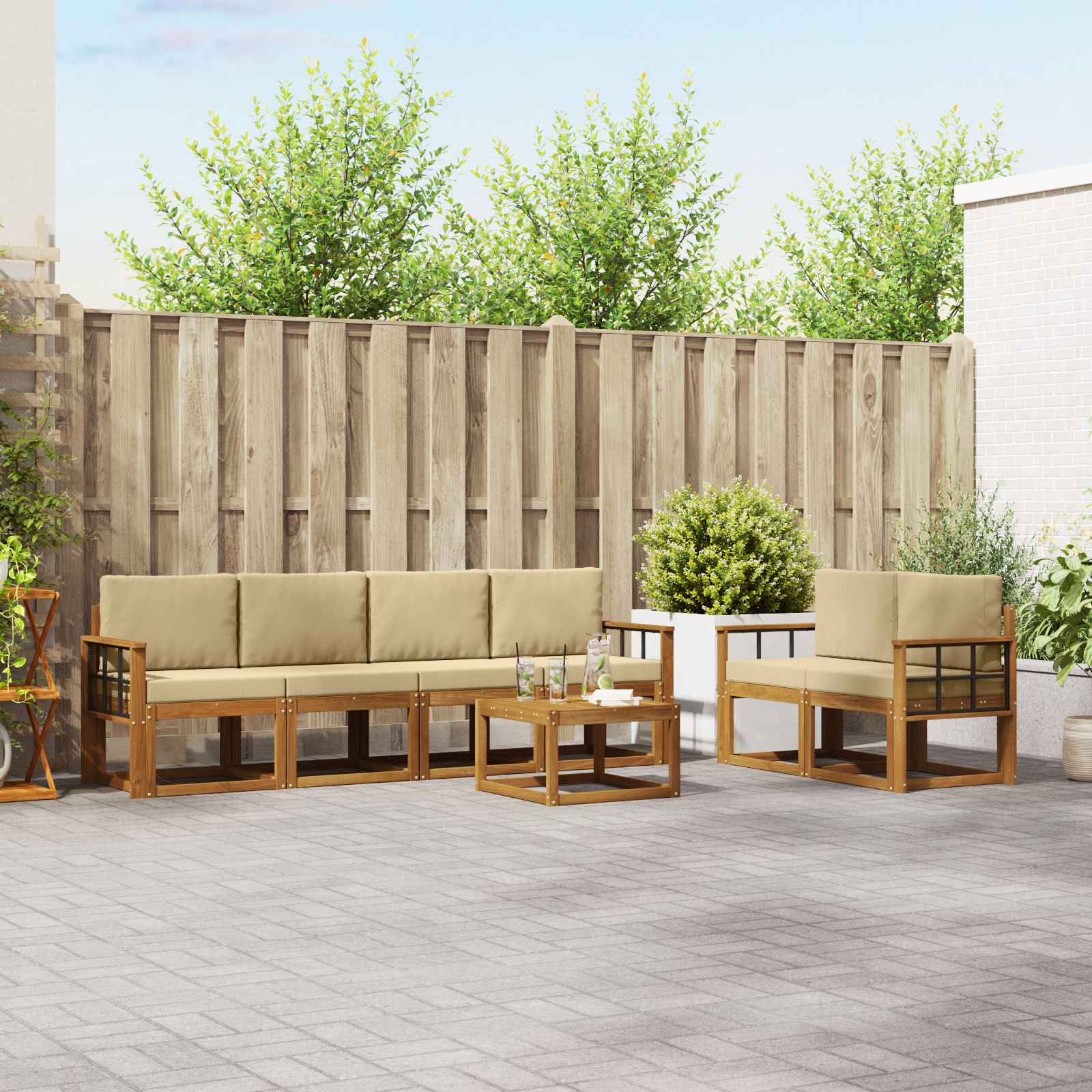 vidaXL Zestaw sof na zewnątrz z poduszką 7 pcs Naturalny i Beżowy