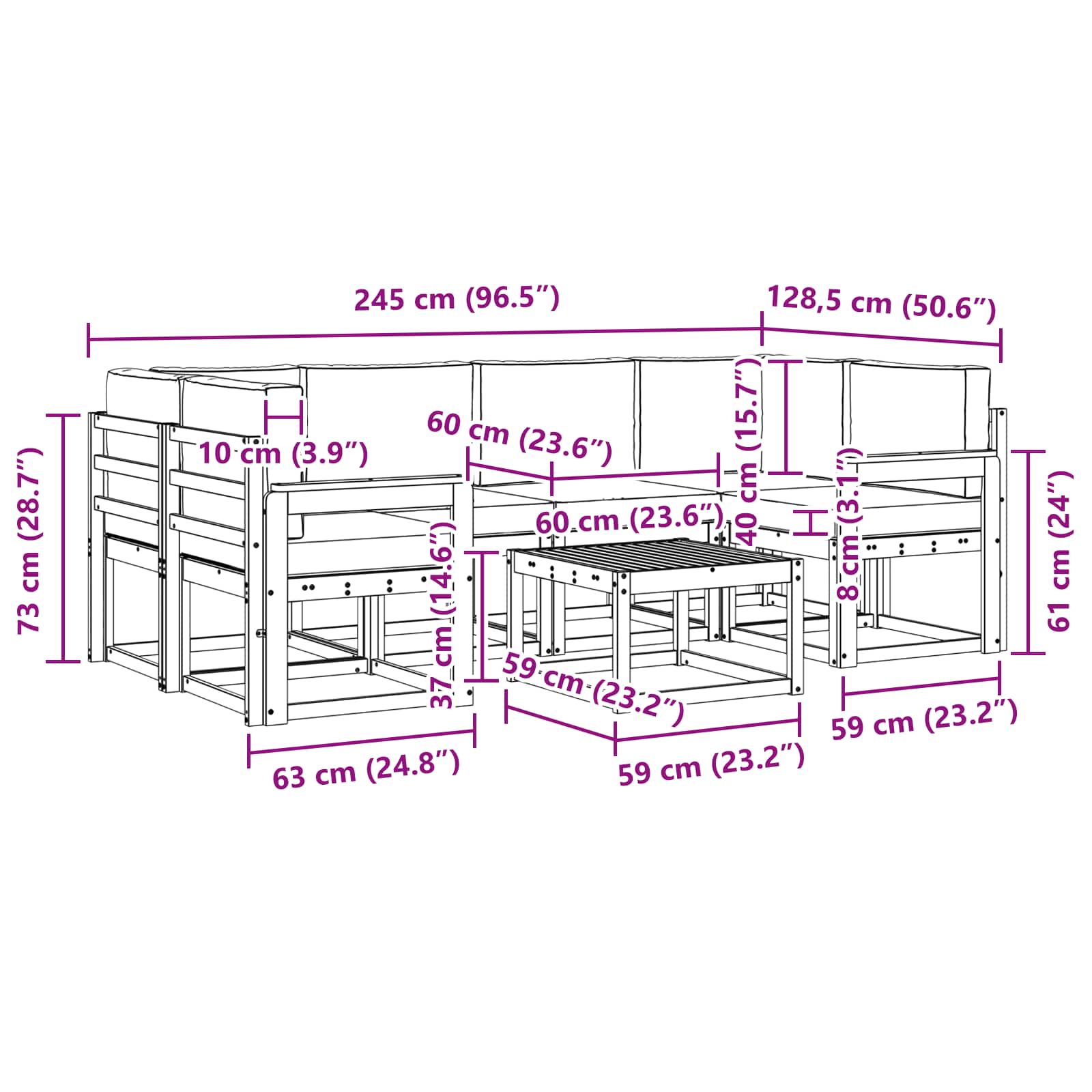 vidaXL Zestaw sof na zewnątrz z poduszką 7 pcs Naturalny i Antracytowy