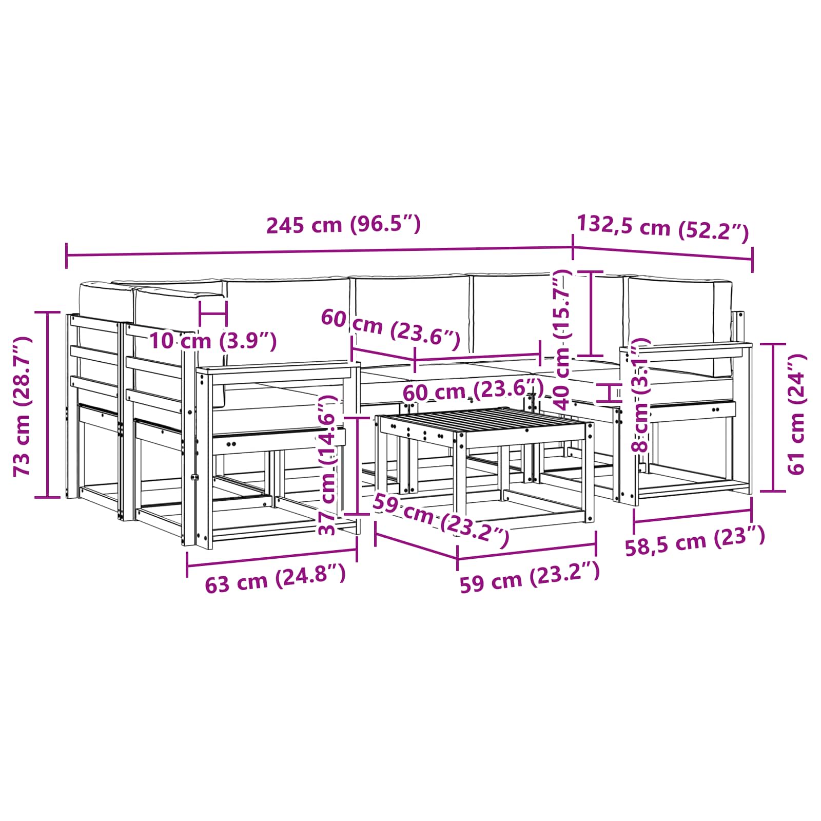 vidaXL Zestaw sof na zewnątrz z poduszką 7 pcs Naturalny i Antracytowy