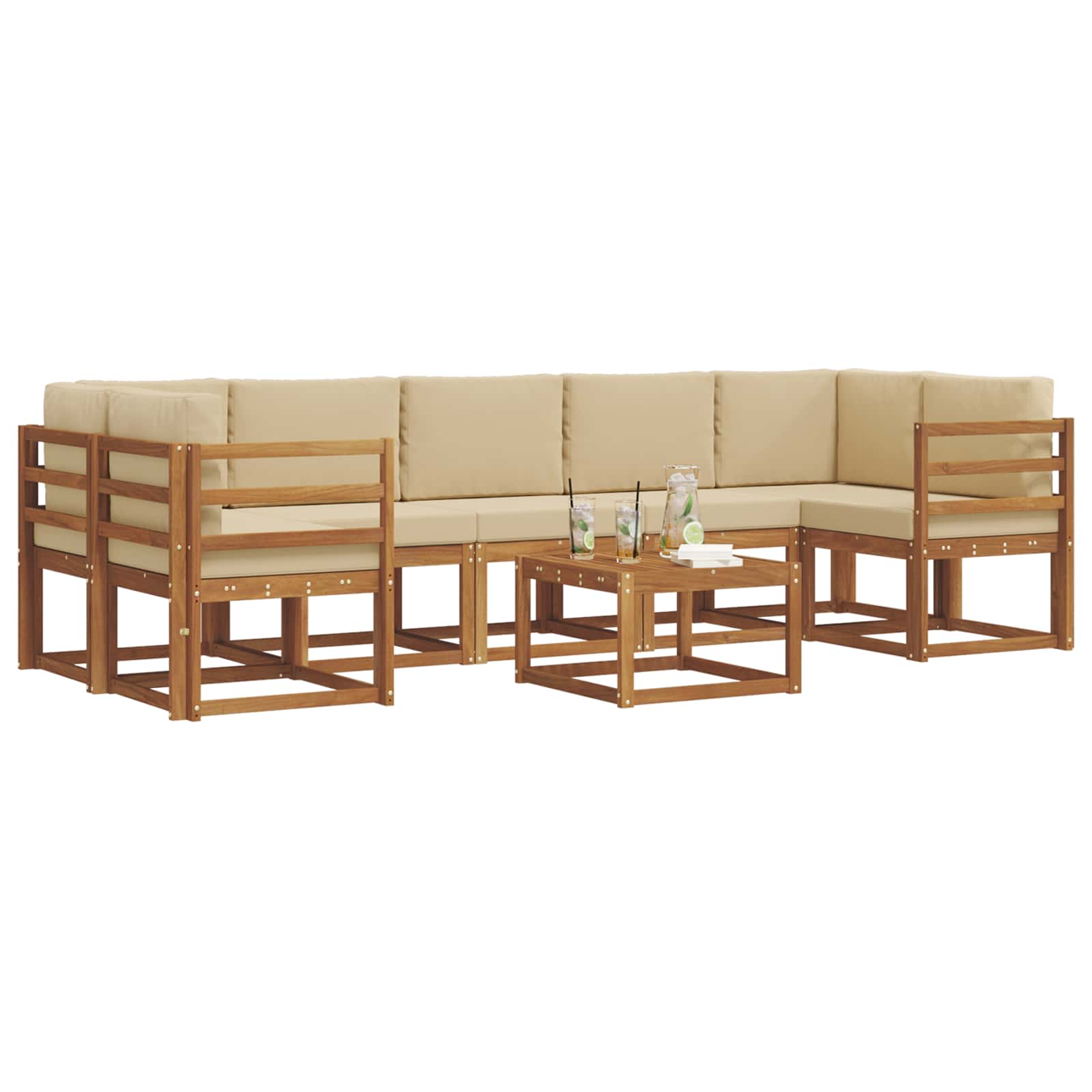 vidaXL Zestaw sof na zewnątrz z poduszką 8 pcs Naturalny i Beżowy