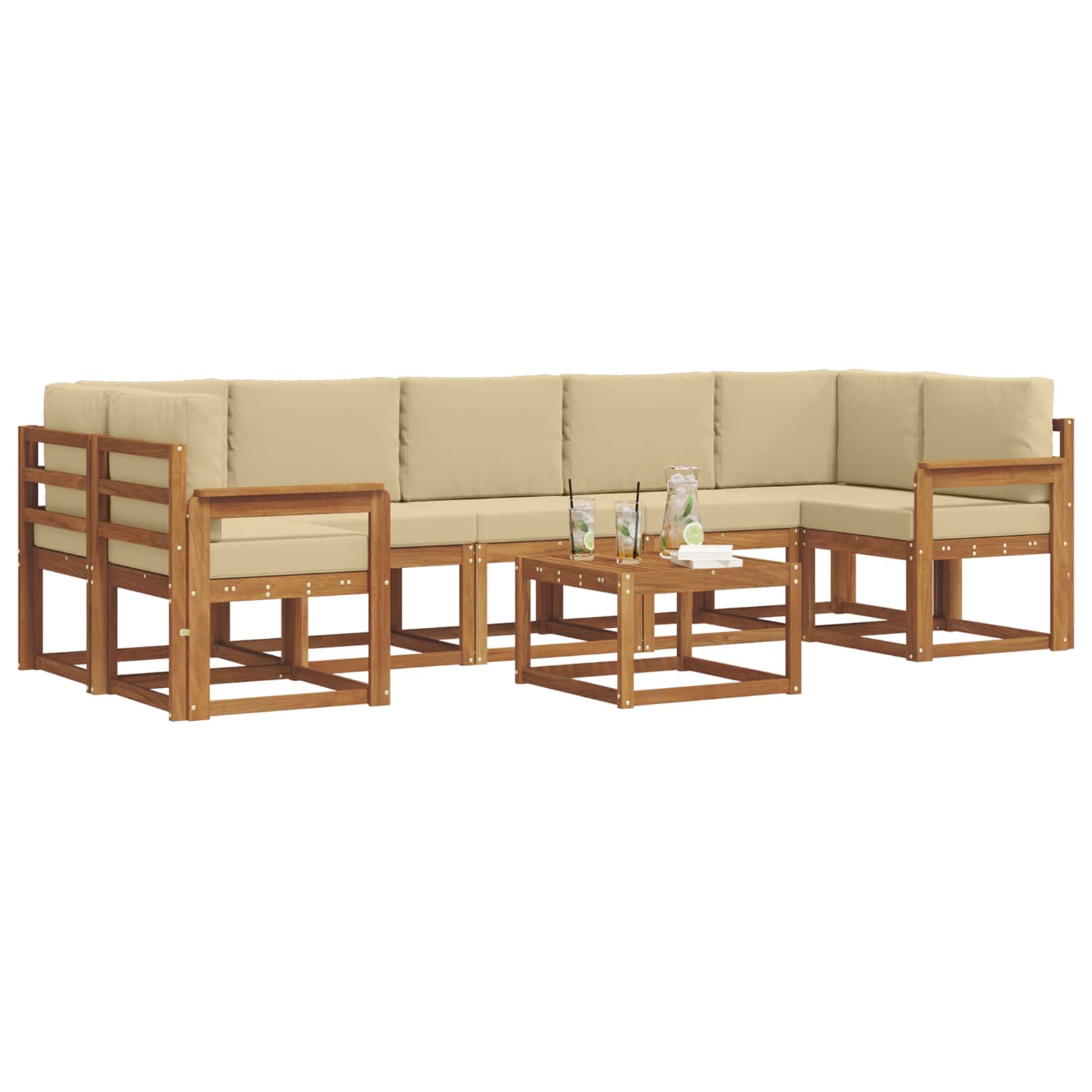 vidaXL Zestaw sof na zewnątrz z poduszką 8 pcs Naturalny i Beżowy