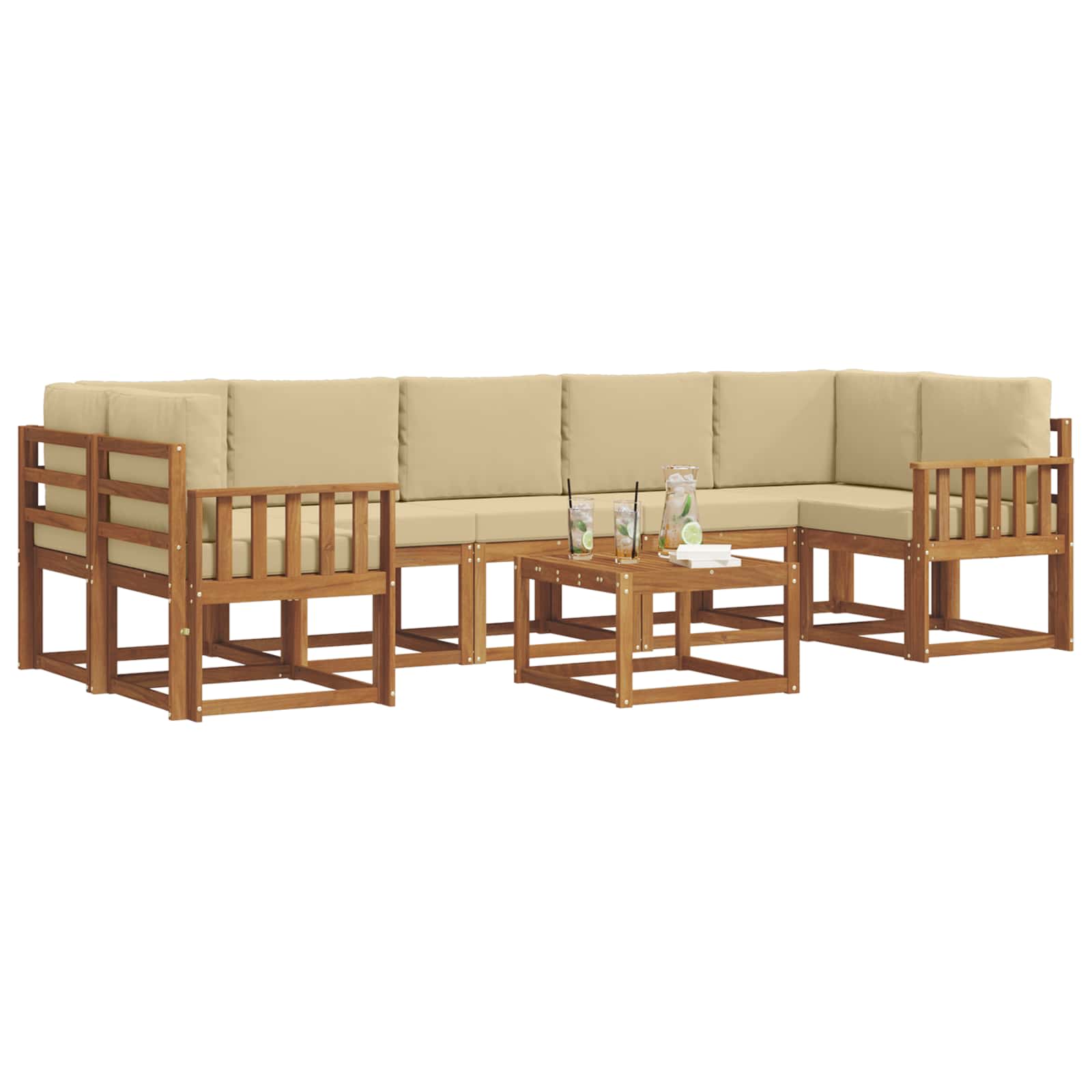 vidaXL Zestaw sof na zewnątrz z poduszką 8 pcs Naturalny i Beżowy