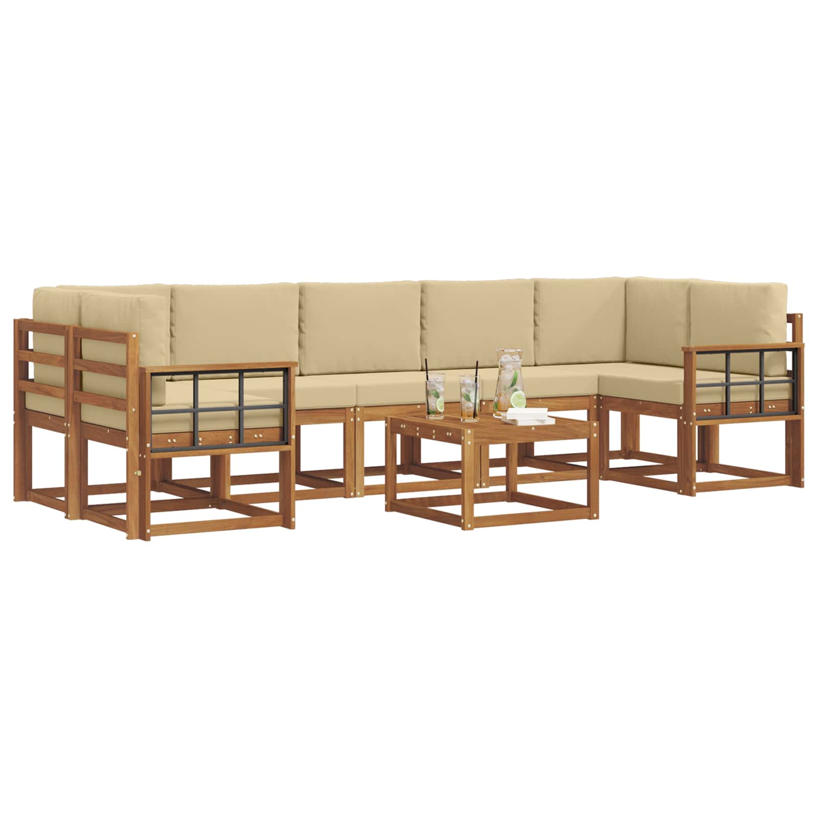 vidaXL Zestaw sof na zewnątrz z poduszką 8 pcs Naturalny i Beżowy