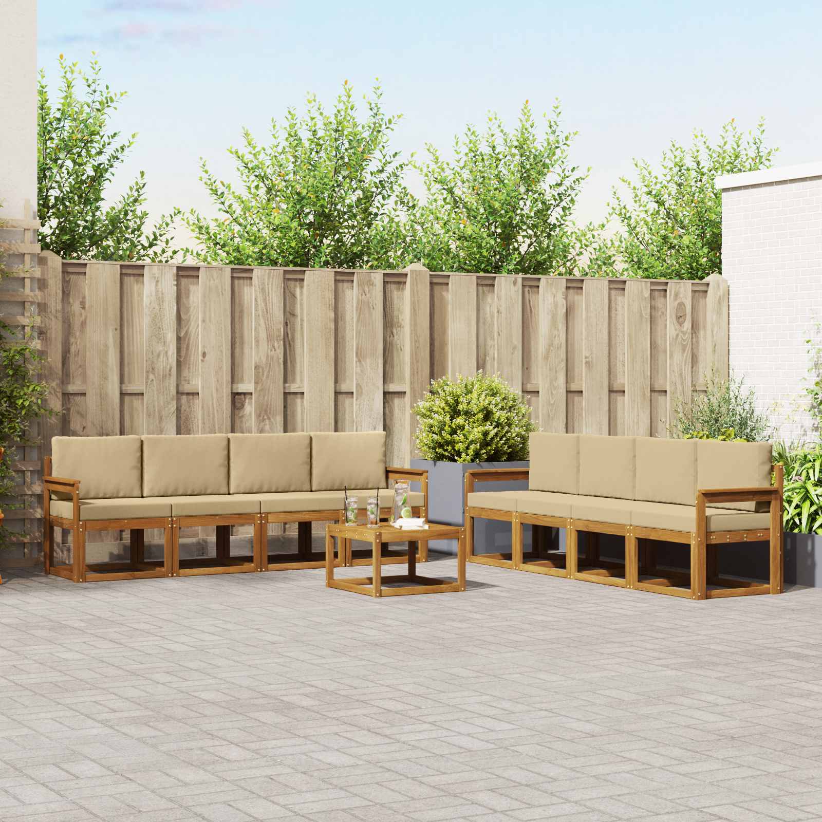 vidaXL Zestaw sof na zewnątrz z poduszką 9 pcs Naturalny i Beżowy