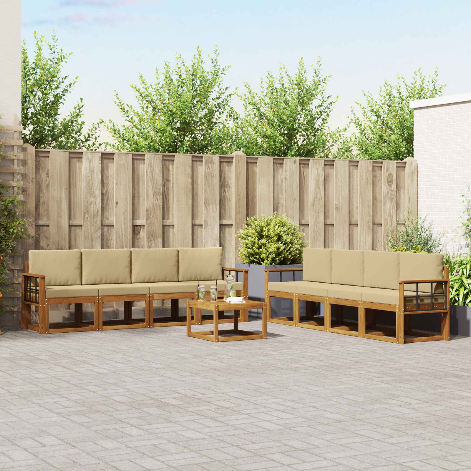 vidaXL Zestaw sof na zewnątrz z poduszką 9 pcs Naturalny i Beżowy
