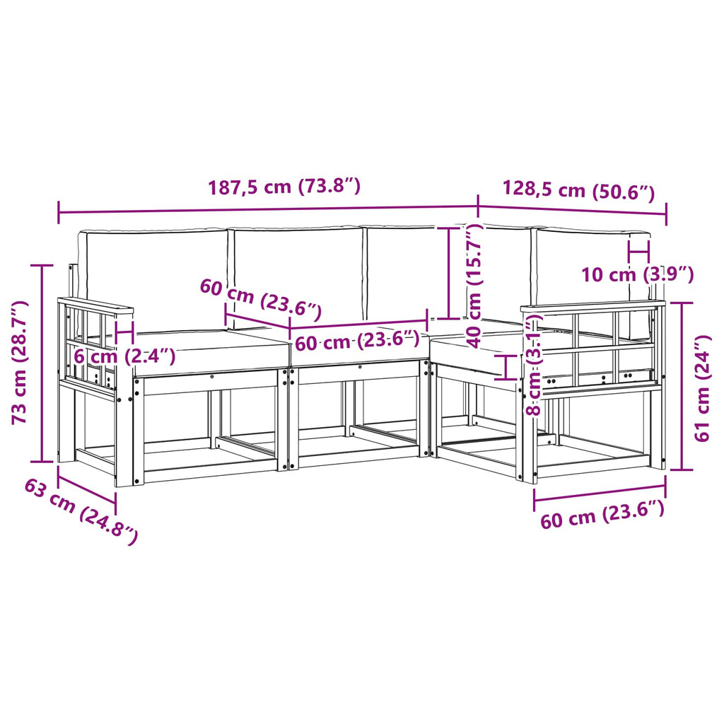 vidaXL Zestaw sof na zewnątrz z poduszką 4 pcs Naturalny i Kremowy