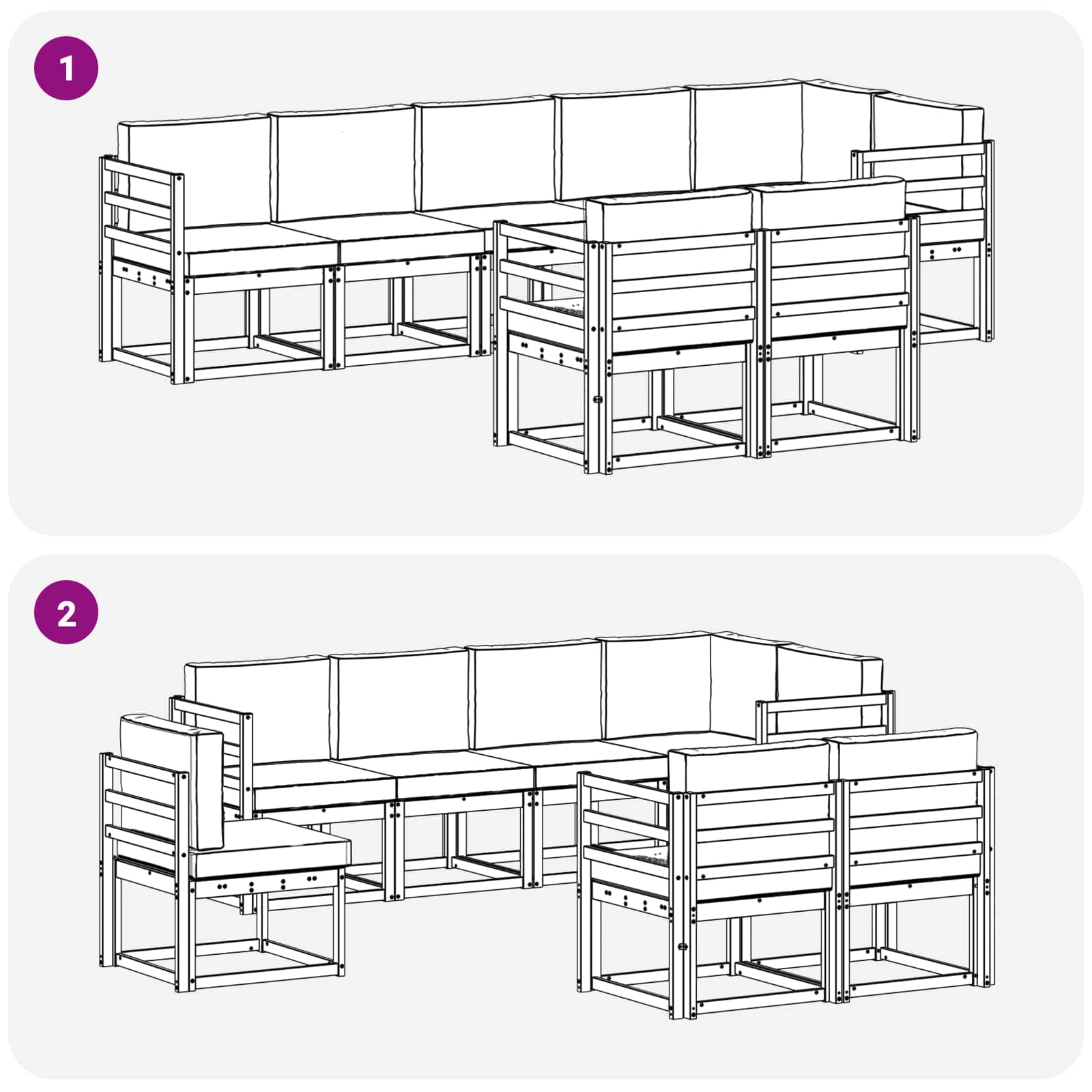 vidaXL Zestaw sof na zewnątrz z poduszką 8 pcs Naturalny i Jasny Szary