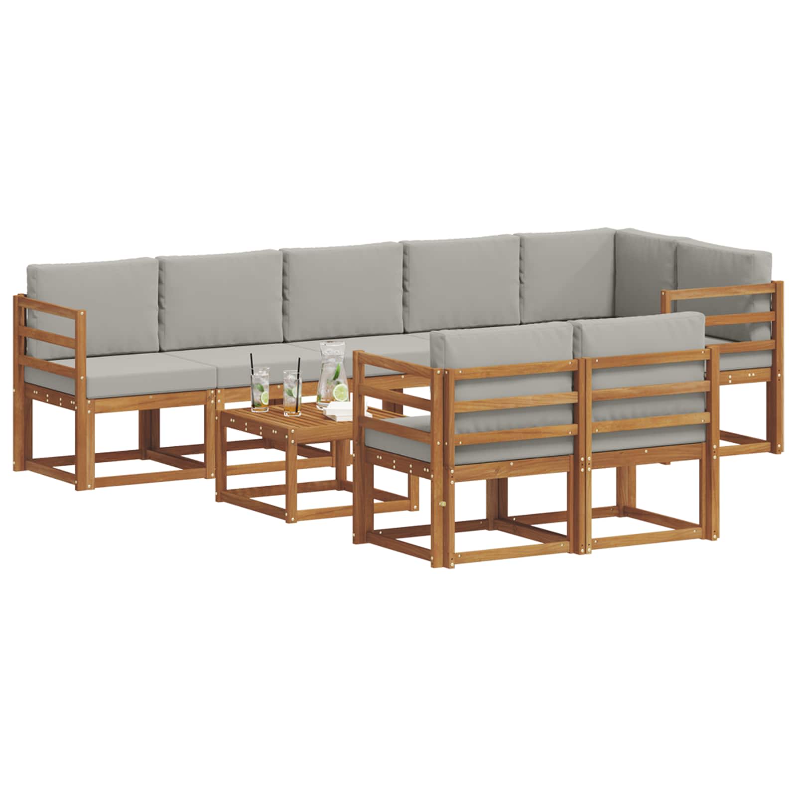 vidaXL Zestaw sof na zewnątrz z poduszką 9 pcs Naturalny i Jasny Szary