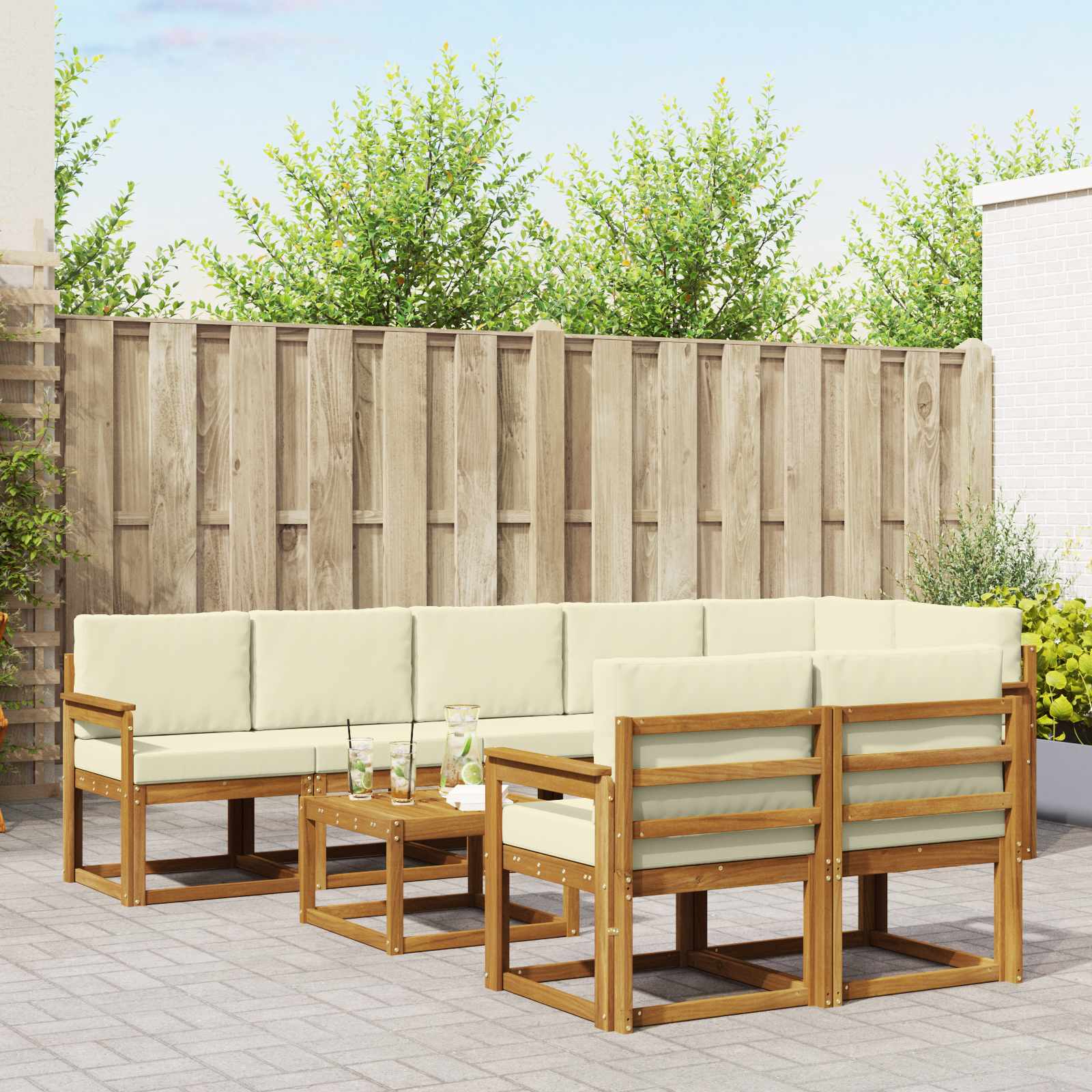 vidaXL Zestaw sof na zewnątrz z poduszką 9 pcs Naturalny i Kremowy