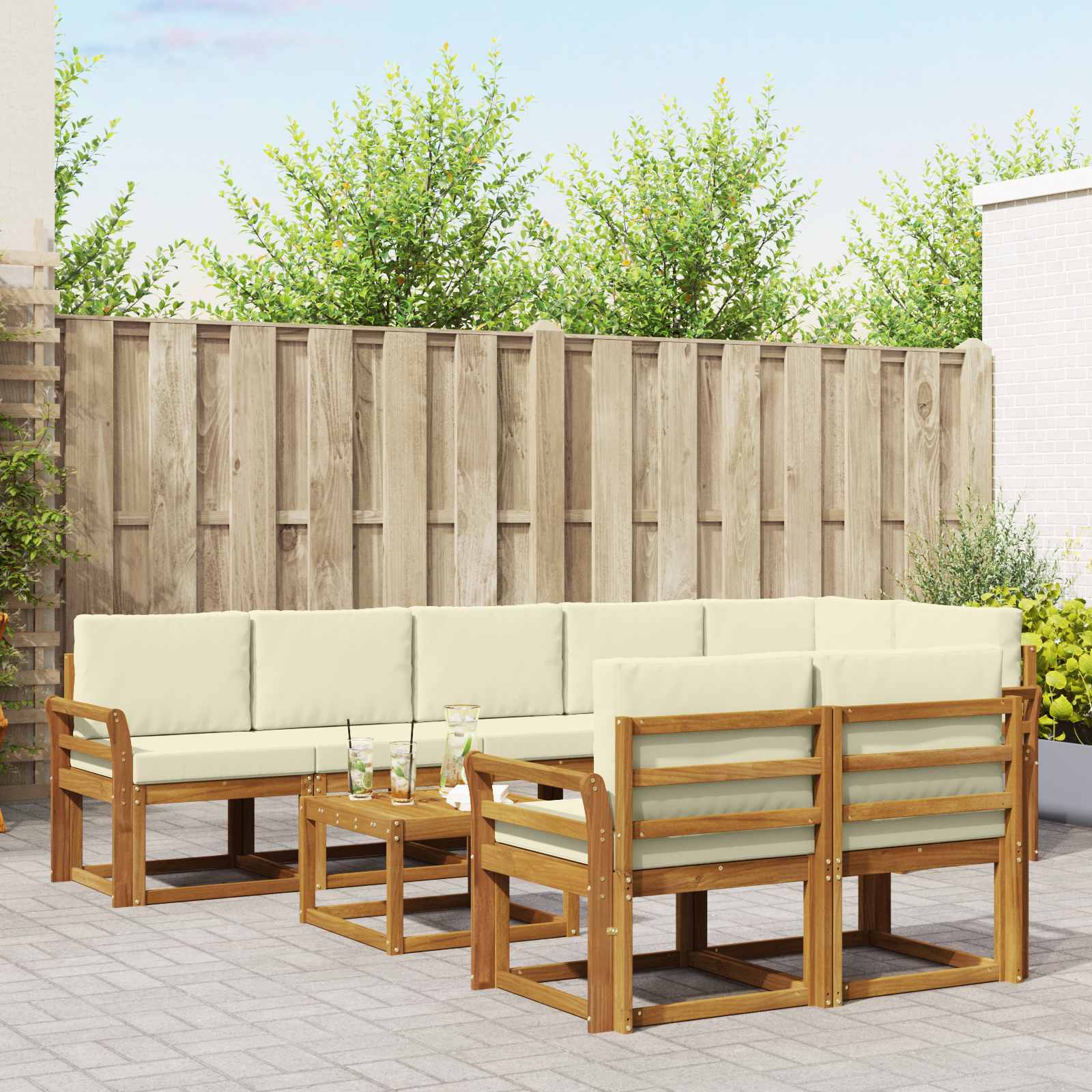 vidaXL Zestaw sof na zewnątrz z poduszką 9 pcs Naturalny i Kremowy