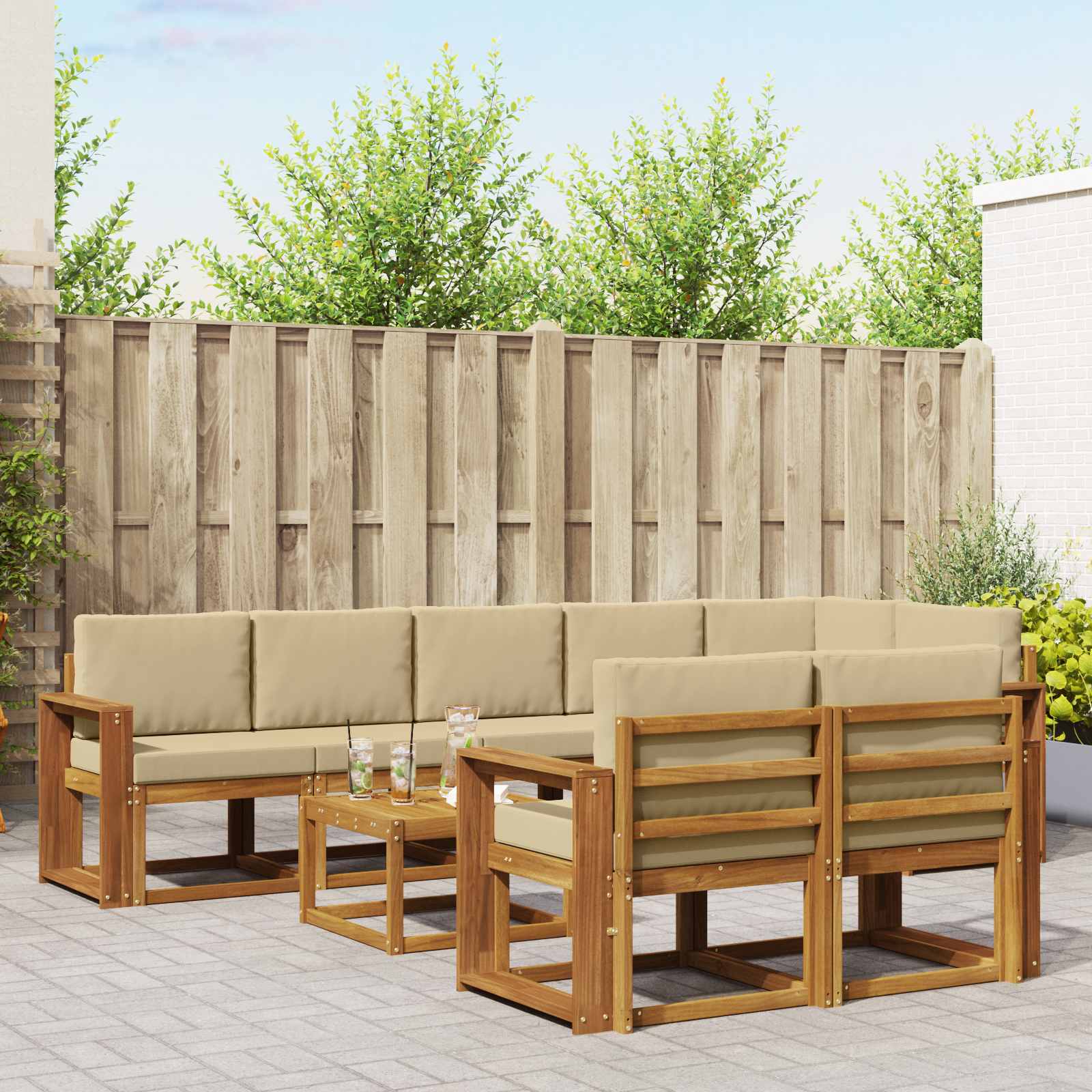 vidaXL Zestaw sof na zewnątrz z poduszką 9 pcs Naturalny i Beżowy