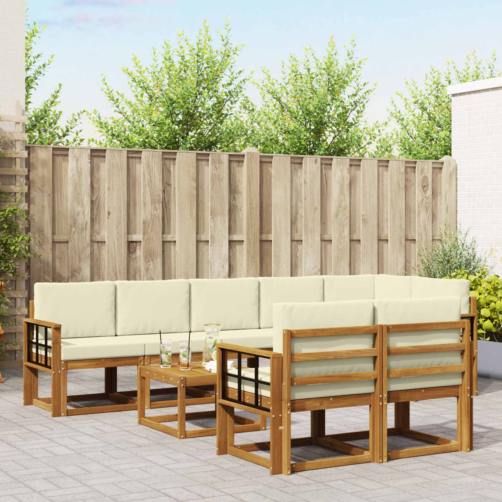 vidaXL Zestaw sof na zewnątrz z poduszką 9 pcs Naturalny i Kremowy